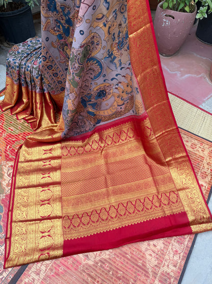 Kanchipattu penkalamkari saree