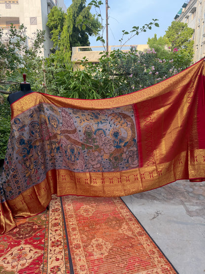 Kanchipattu penkalamkari saree