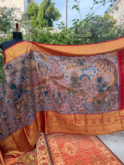 Kanchipattu penkalamkari saree