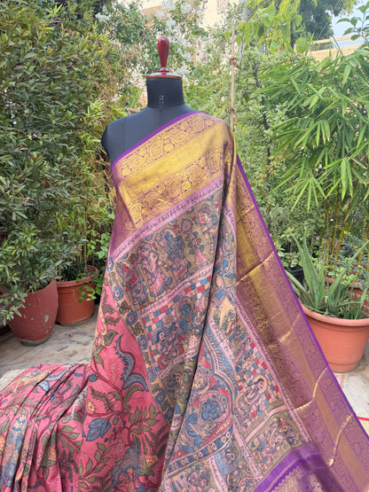 Kanchipattu penkalamkari saree