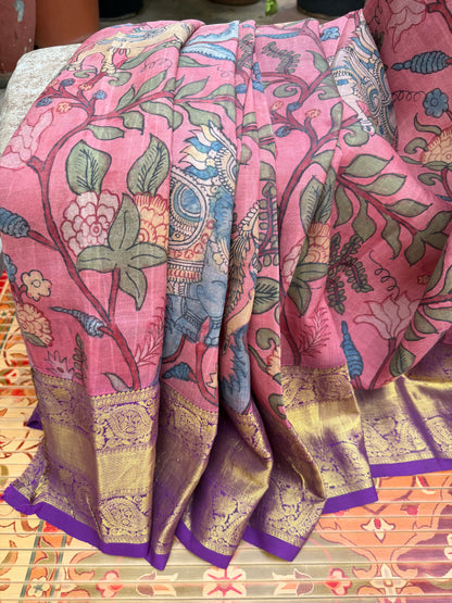 Kanchipattu penkalamkari saree