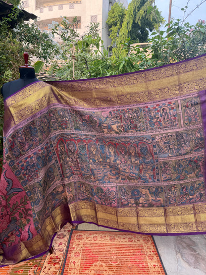 Kanchipattu penkalamkari saree
