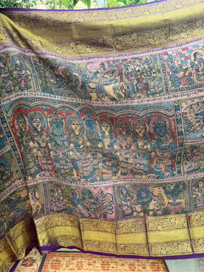 Kanchipattu penkalamkari saree