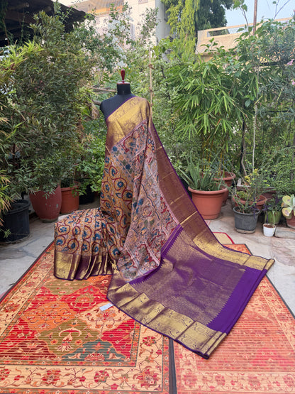 Kanchipattu penkalamkari saree