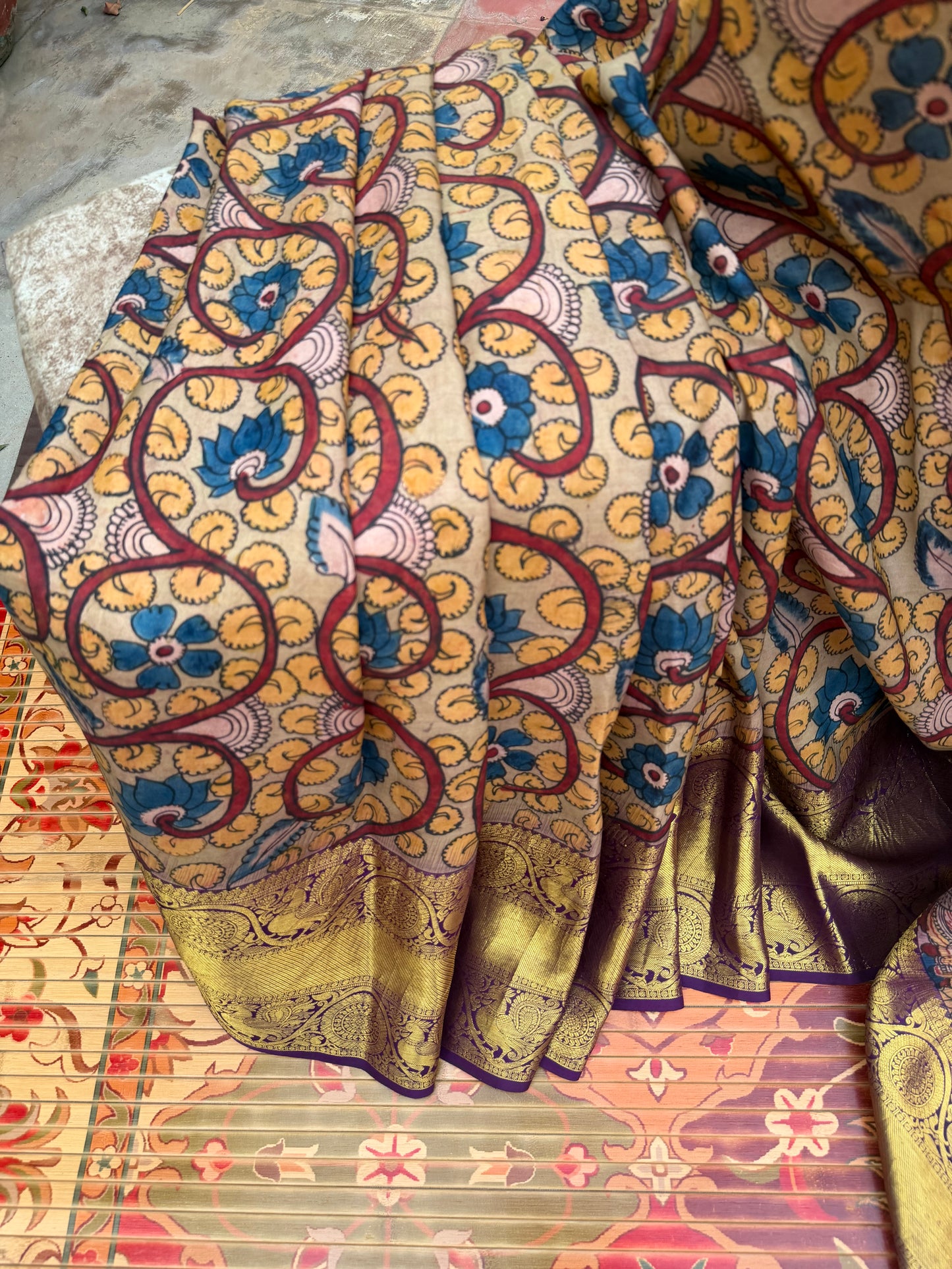 Kanchipattu penkalamkari saree