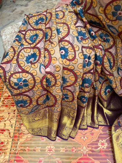 Kanchipattu penkalamkari saree