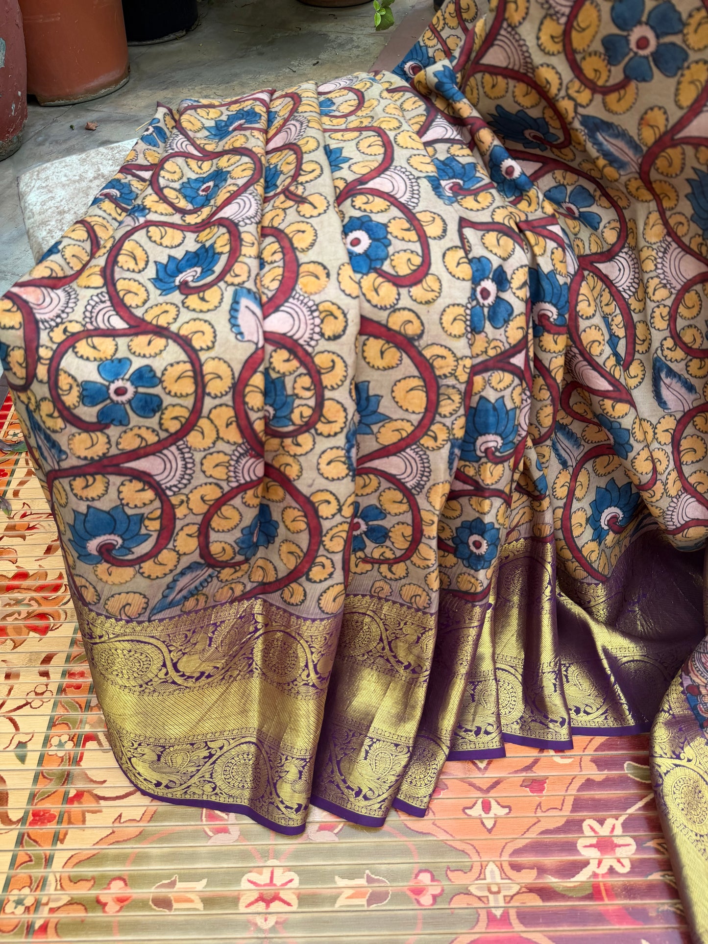 Kanchipattu penkalamkari saree