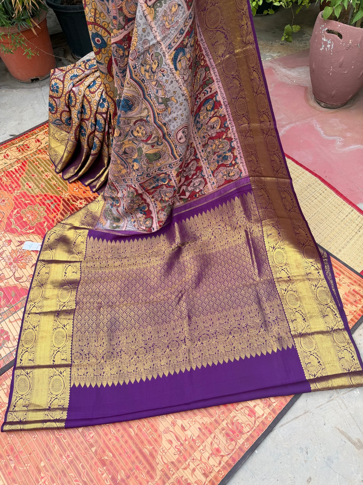 Kanchipattu penkalamkari saree