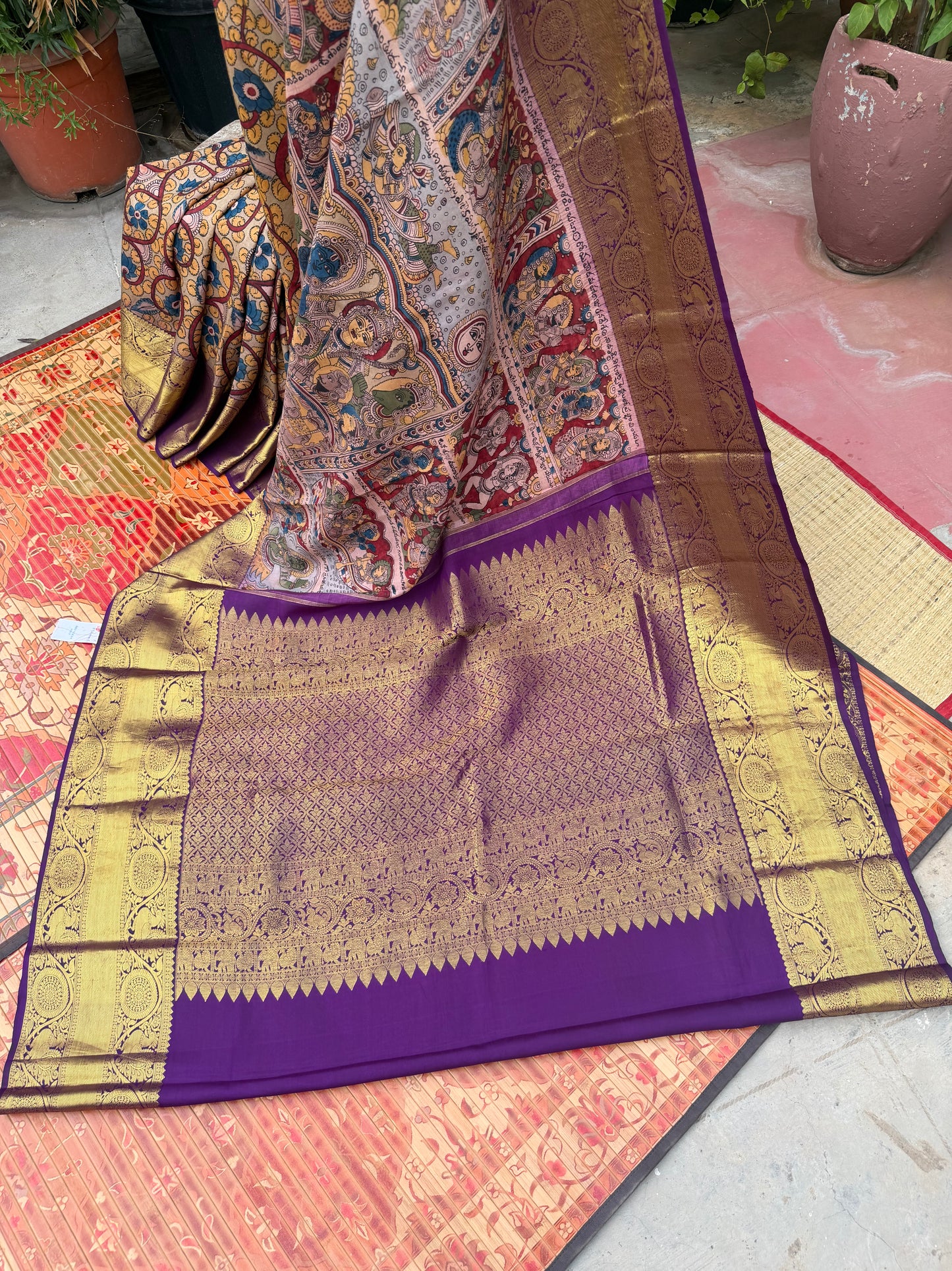 Kanchipattu penkalamkari saree