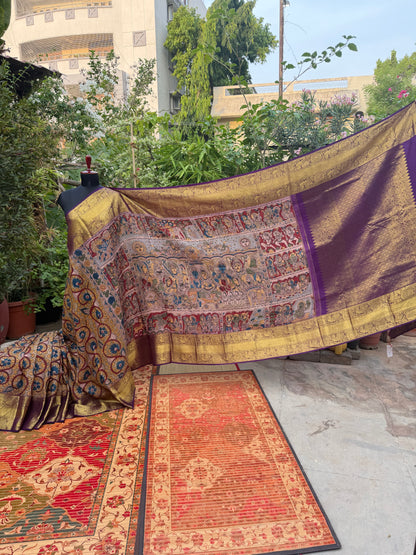 Kanchipattu penkalamkari saree