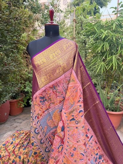 Kanchipattu penkalamkari saree