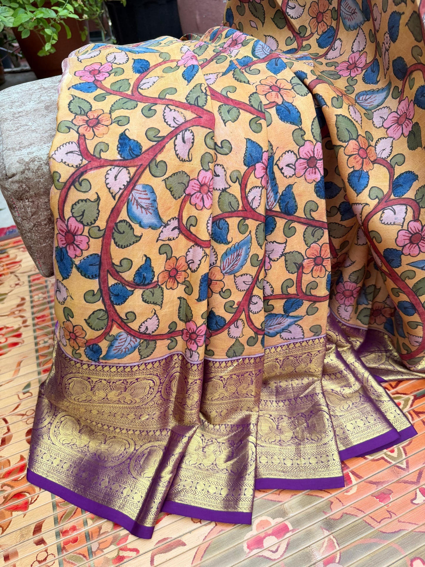 Kanchipattu penkalamkari saree