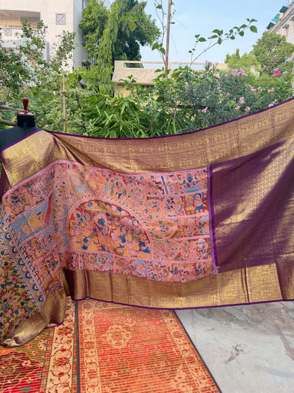 Kanchipattu penkalamkari saree