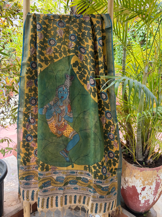 Bangalore silk penkalamkari dupatta