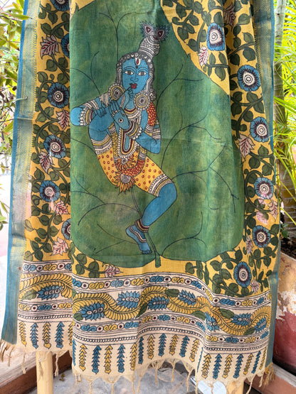 Bangalore silk penkalamkari dupatta