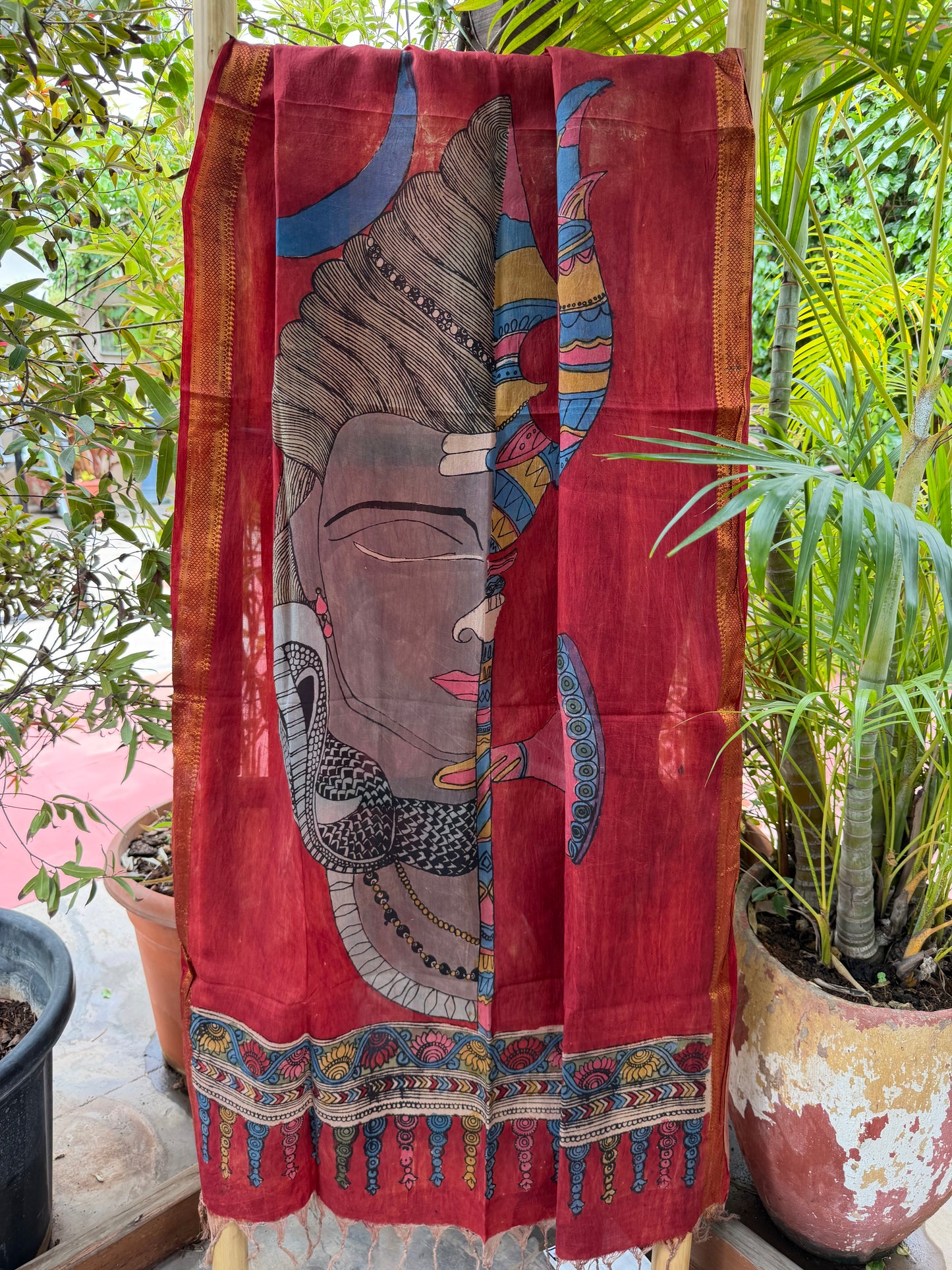 Bangalore silk penkalamkari dupatta