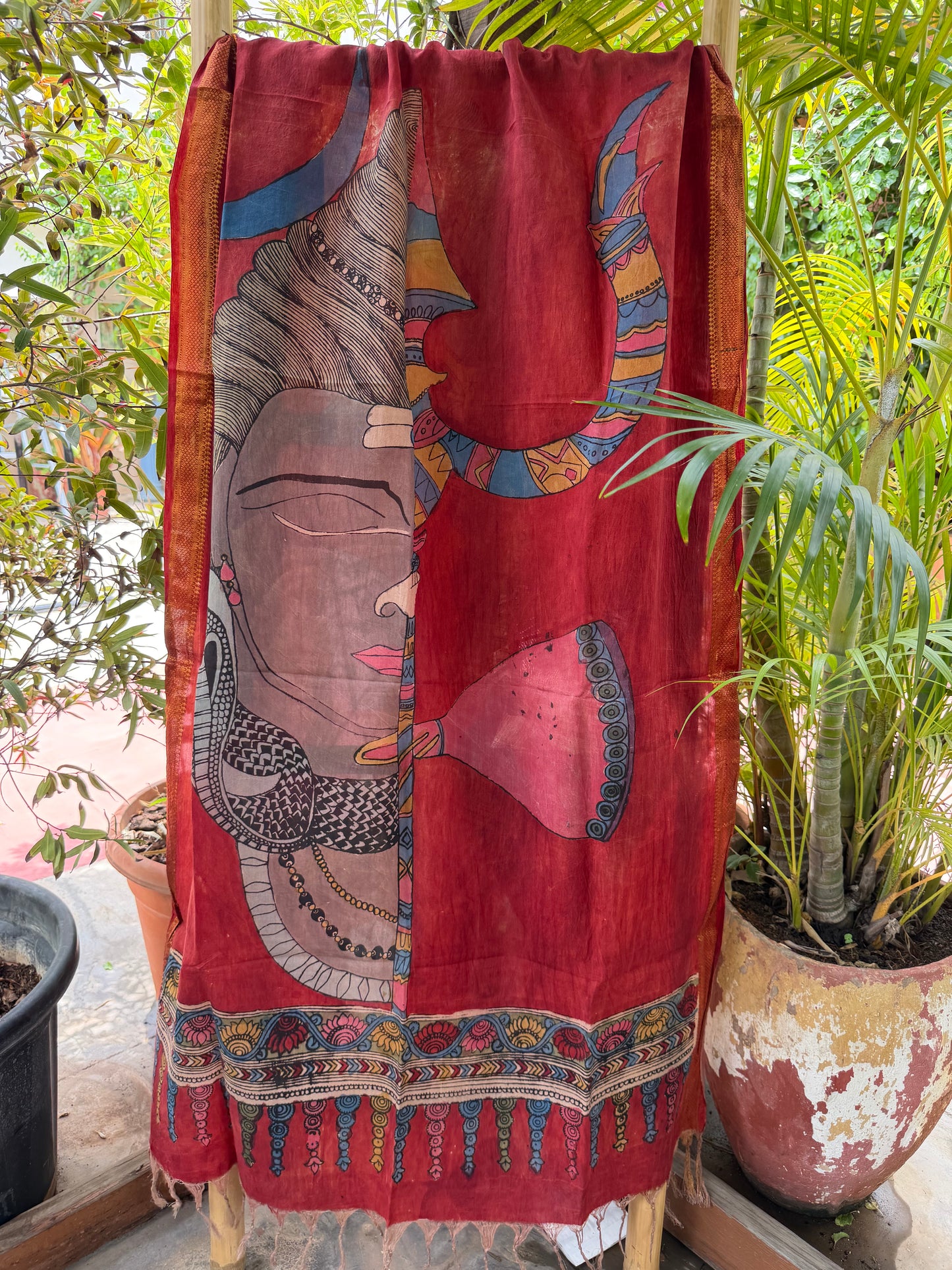 Bangalore silk penkalamkari dupatta