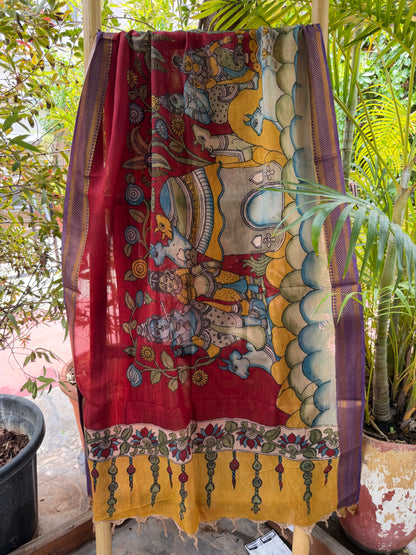 Bangalore silk penkalamkari dupatta