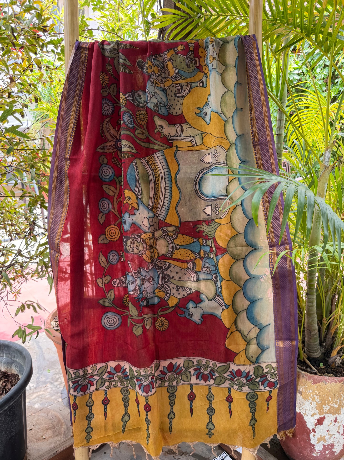 Bangalore silk penkalamkari dupatta