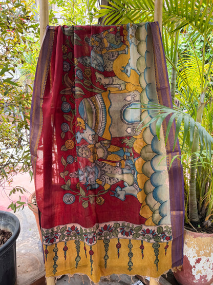 Bangalore silk penkalamkari dupatta