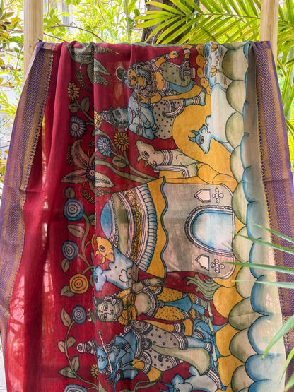 Bangalore silk penkalamkari dupatta