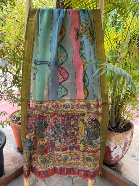 Bangalore silk penkalamkari dupatta