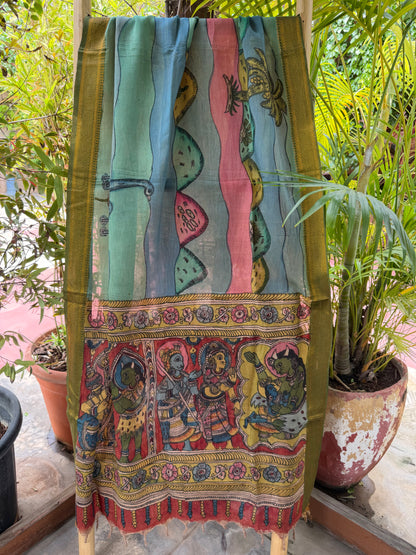 Bangalore silk penkalamkari dupatta