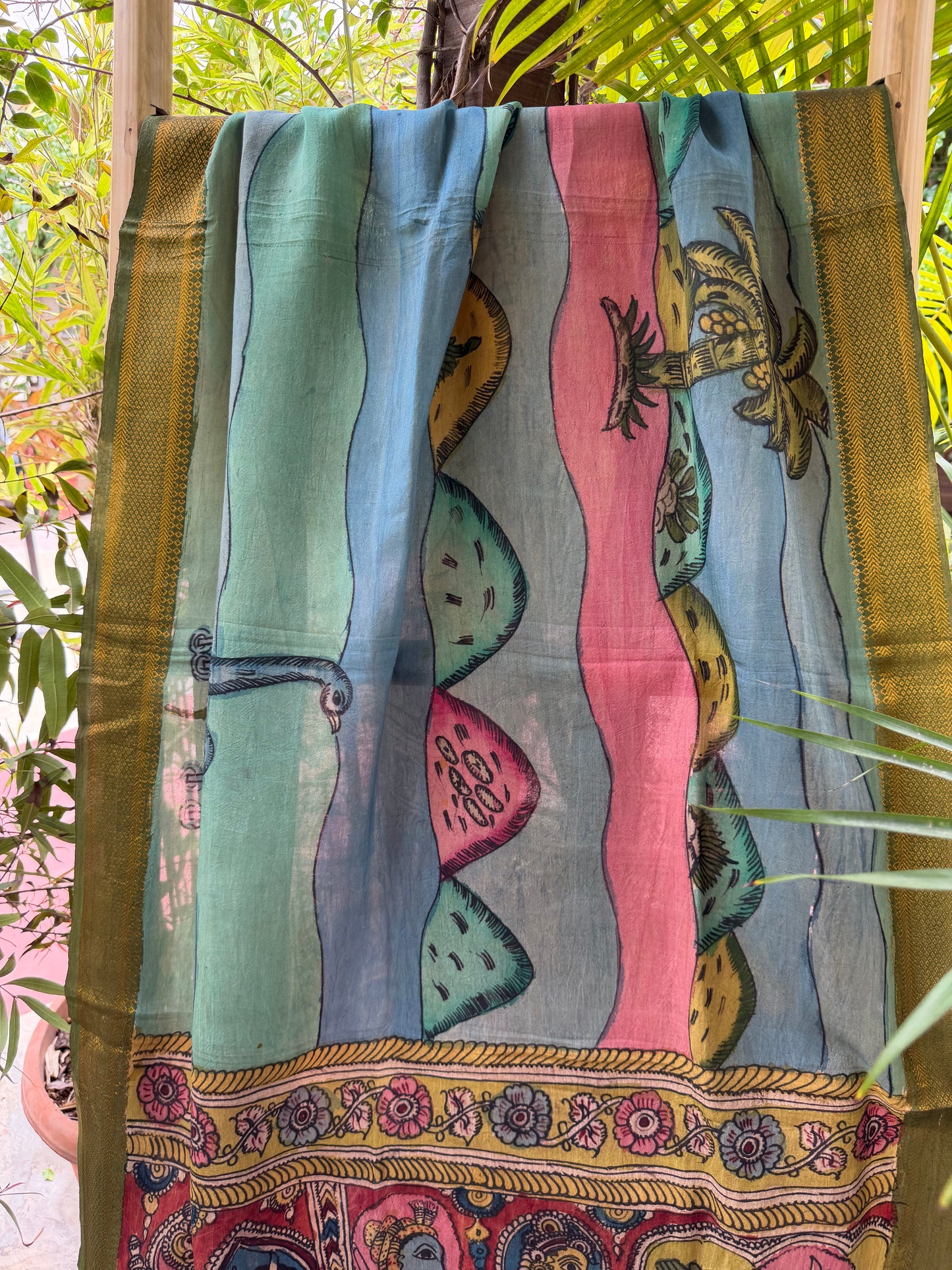 Bangalore silk penkalamkari dupatta