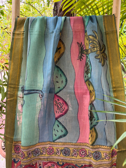 Bangalore silk penkalamkari dupatta