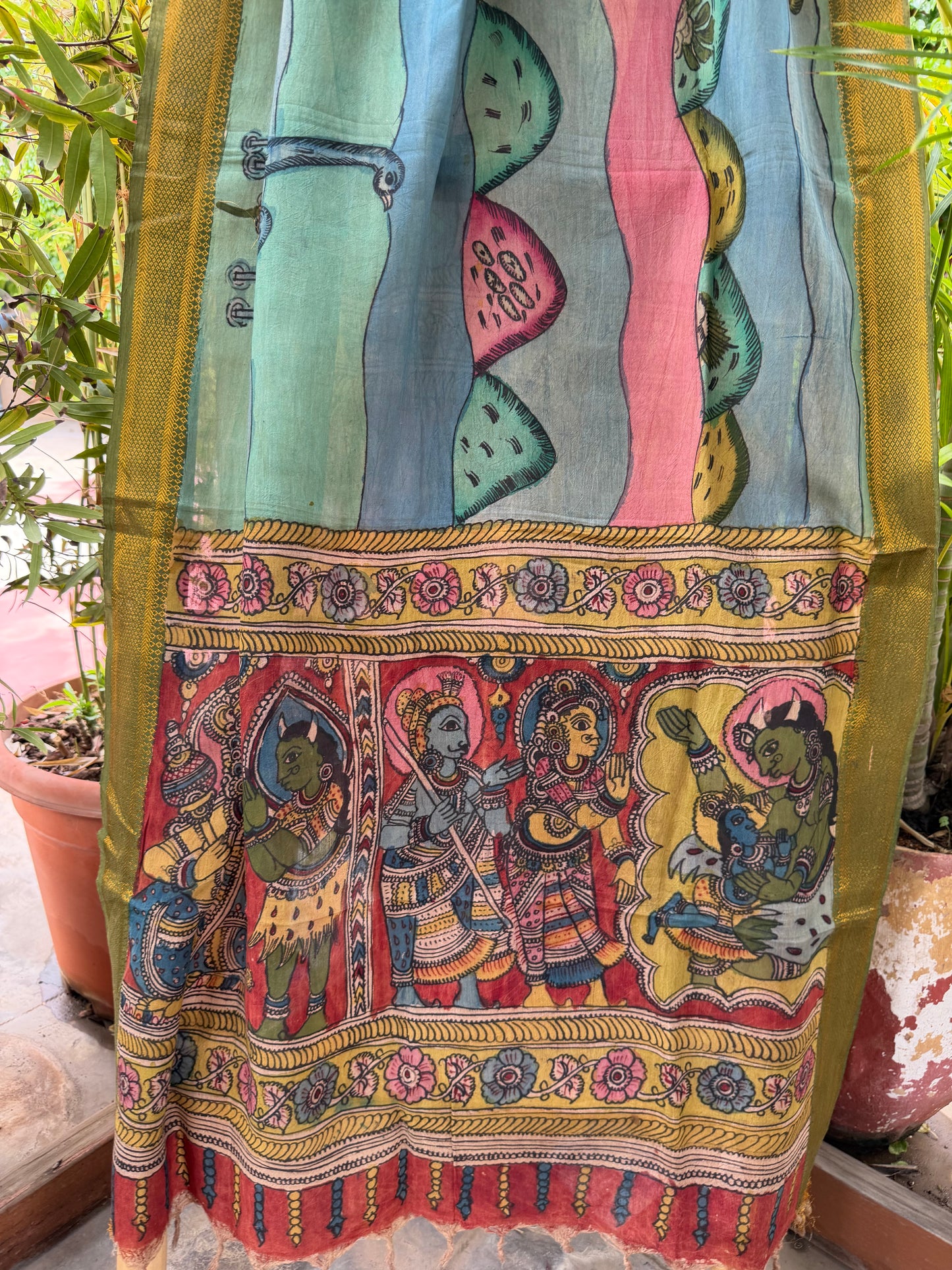 Bangalore silk penkalamkari dupatta