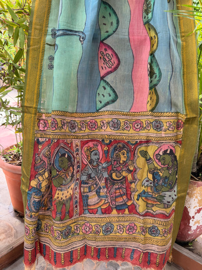 Bangalore silk penkalamkari dupatta