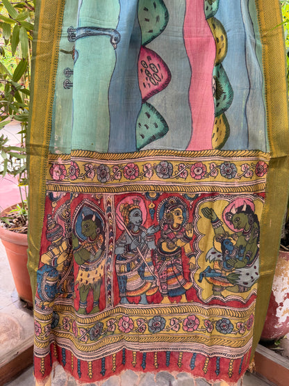Bangalore silk penkalamkari dupatta