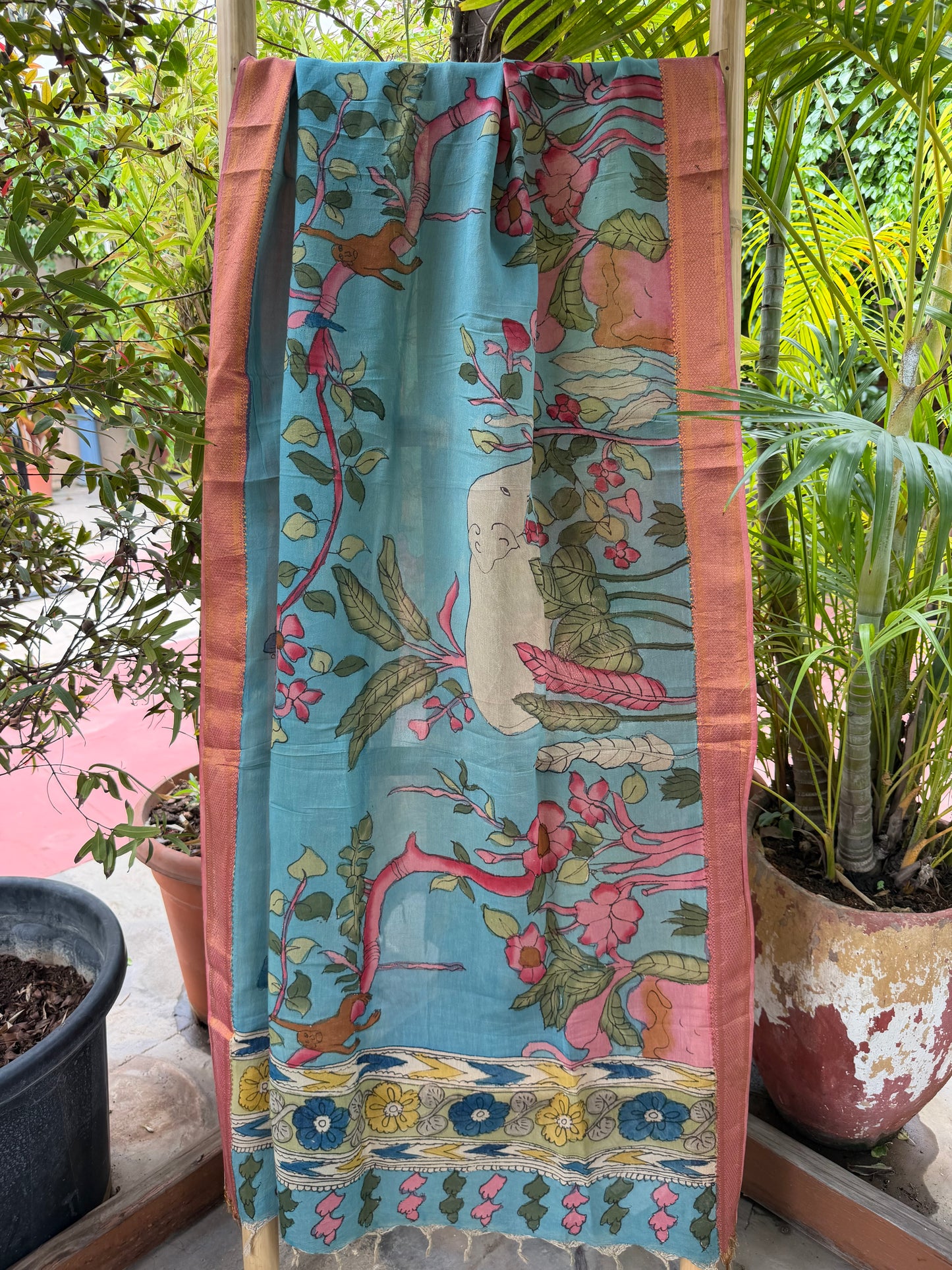 Bangalore silk penkalamkari dupatta