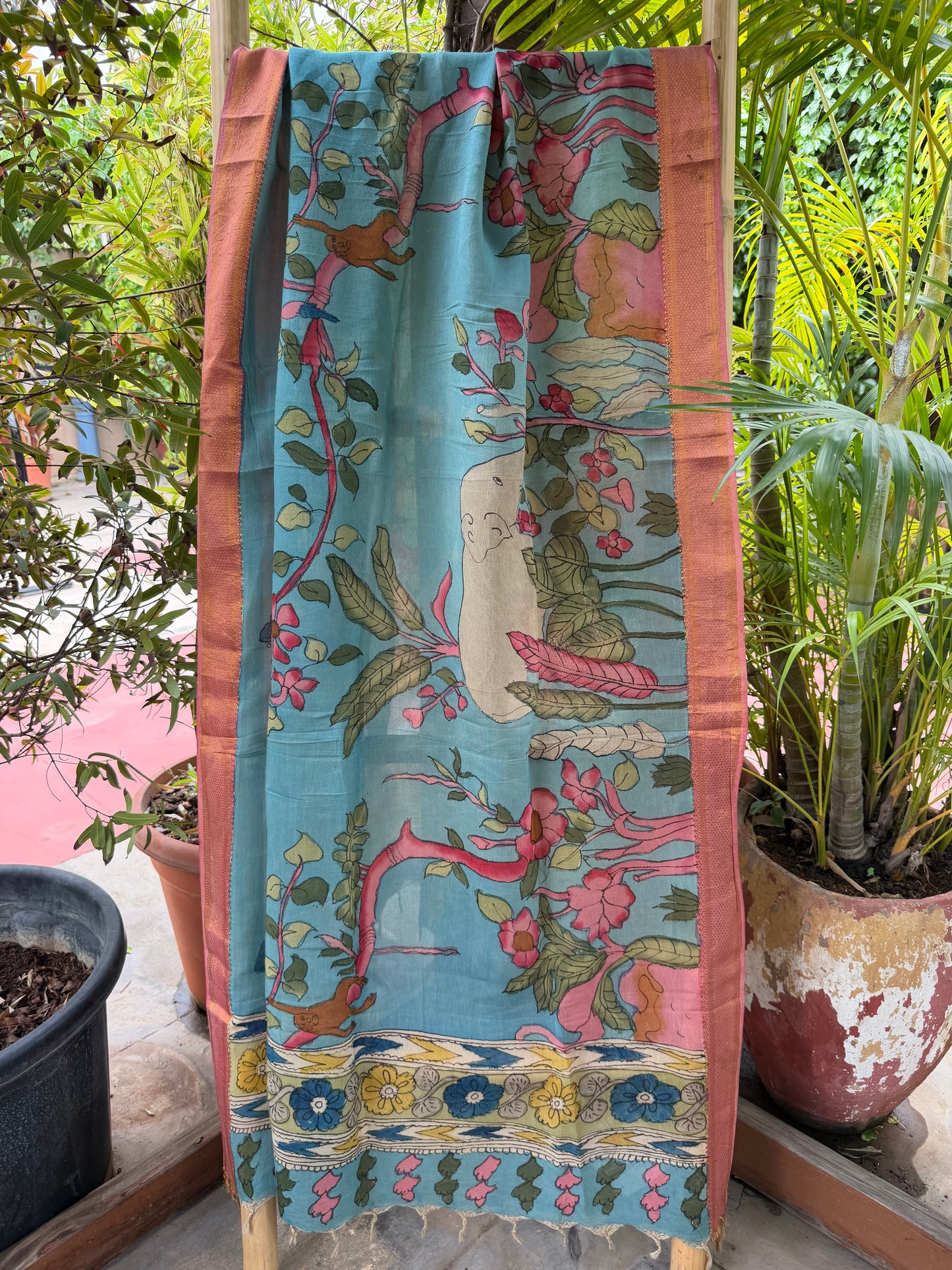 Bangalore silk penkalamkari dupatta