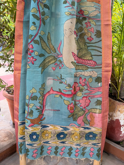Bangalore silk penkalamkari dupatta