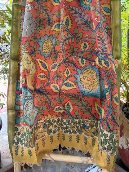 Bangalore silk penkalamkari dupatta