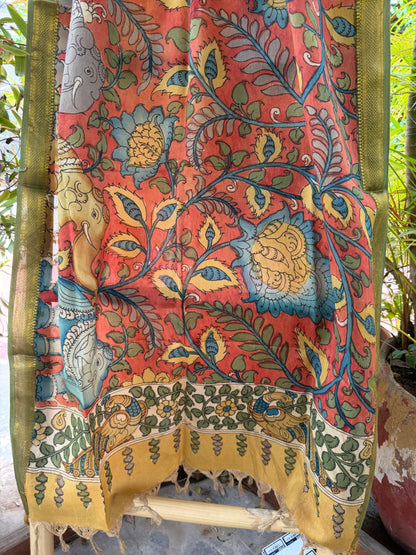Bangalore silk penkalamkari dupatta