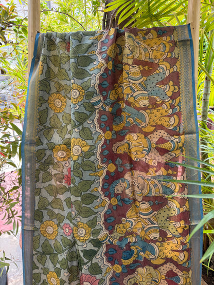 Bangalore silk penkalamkari dupatta