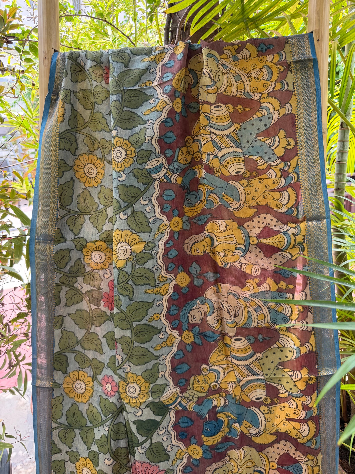 Bangalore silk penkalamkari dupatta