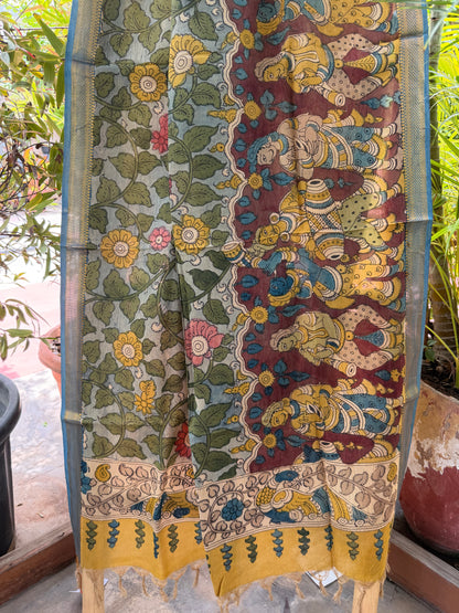 Bangalore silk penkalamkari dupatta