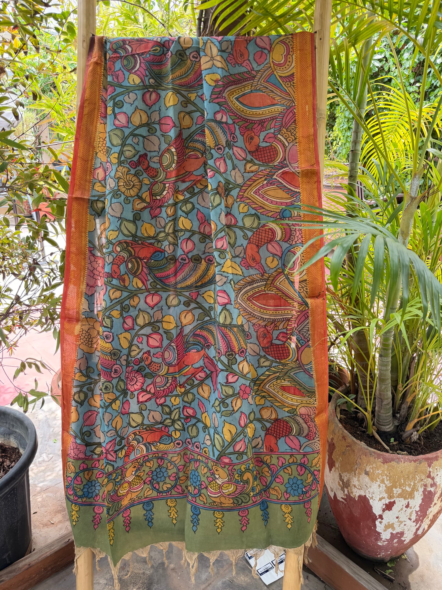 Bangalore silk penkalamkari dupatta