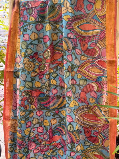 Bangalore silk penkalamkari dupatta