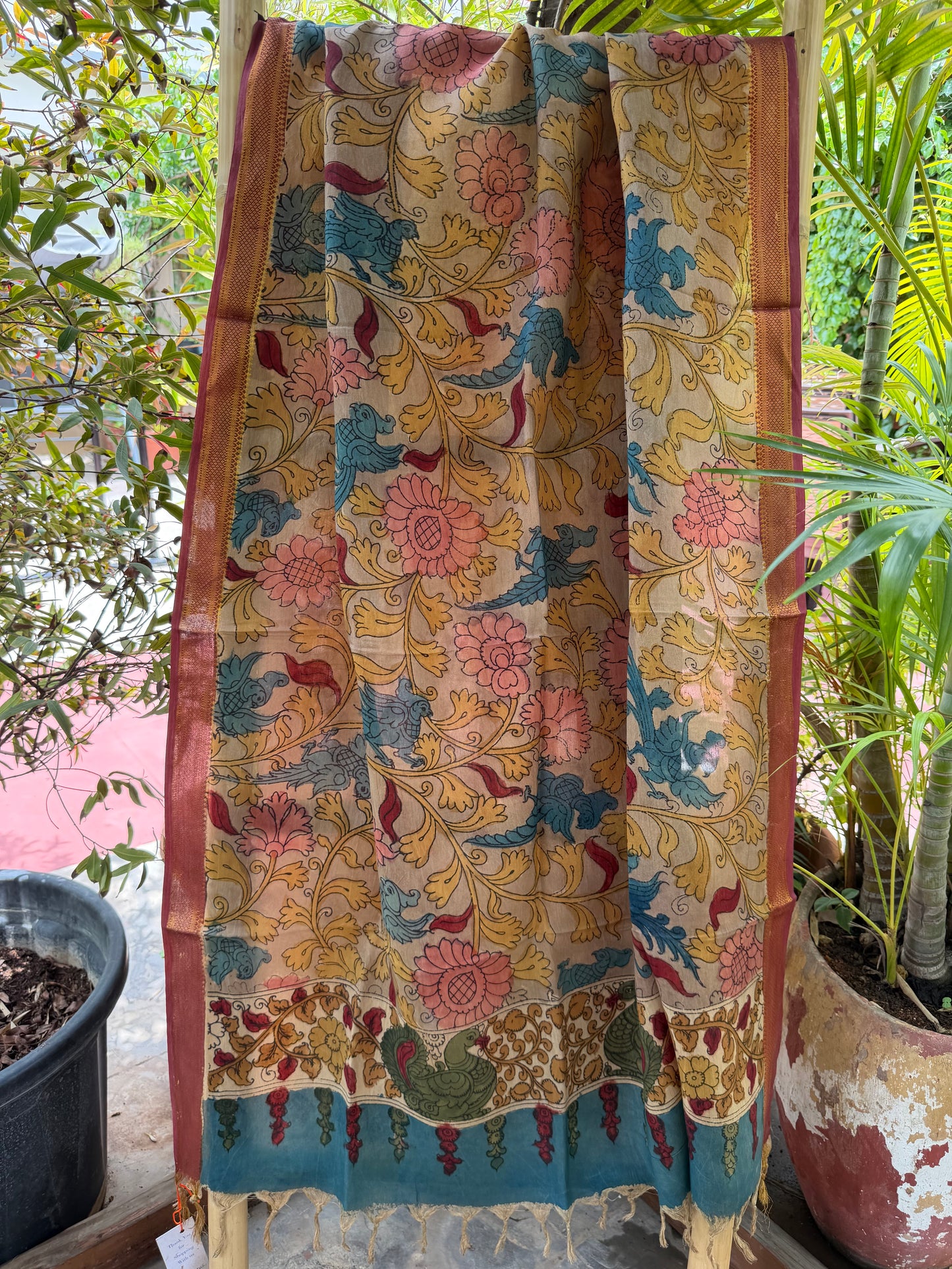 Bangalore silk penkalamkari dupatta