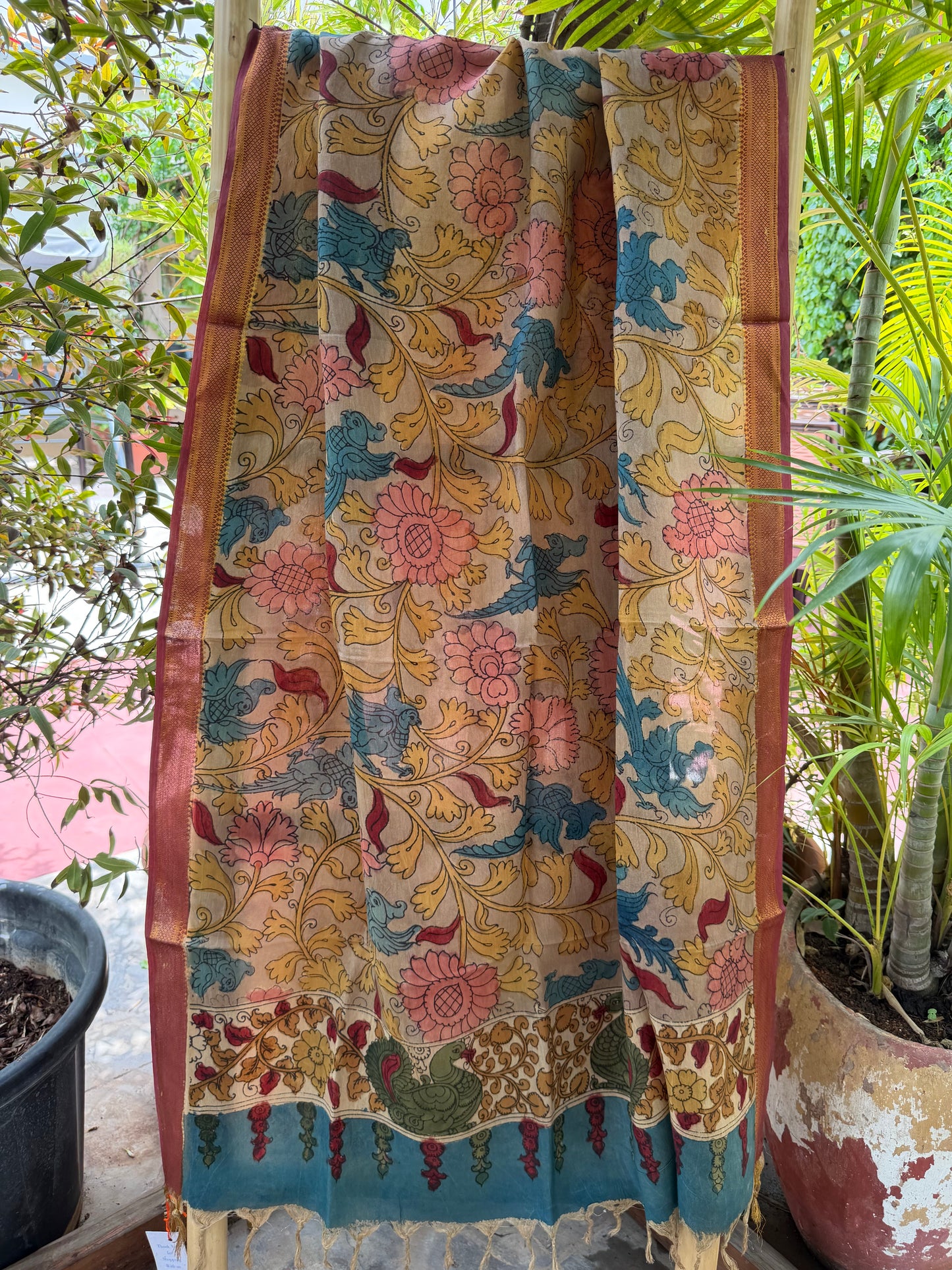 Bangalore silk penkalamkari dupatta