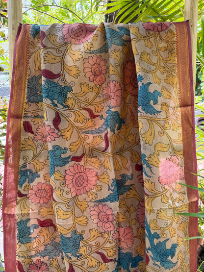 Bangalore silk penkalamkari dupatta