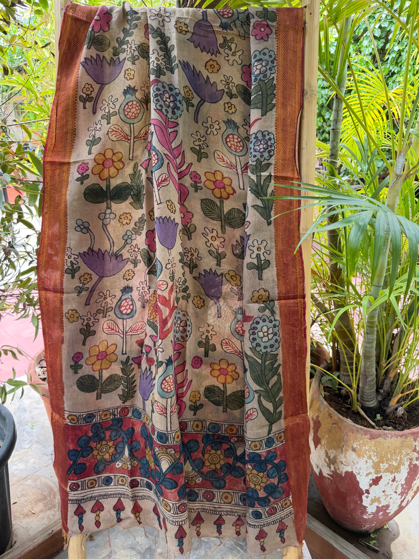 Bangalore silk penkalamkari dupatta