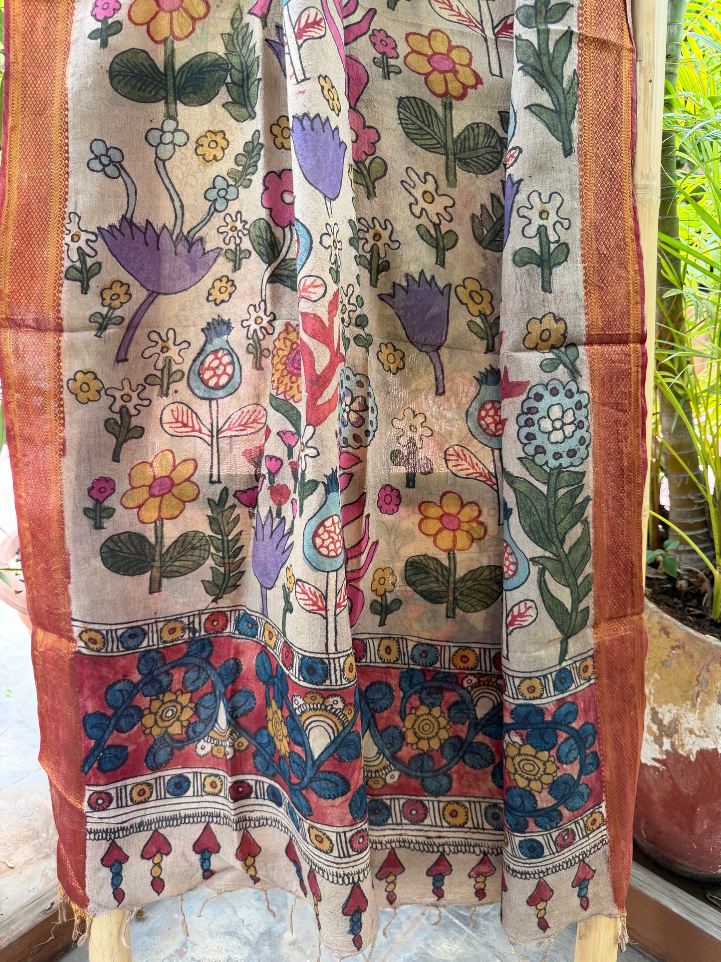Bangalore silk penkalamkari dupatta