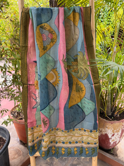 Bangalore silk penkalamkari dupatta