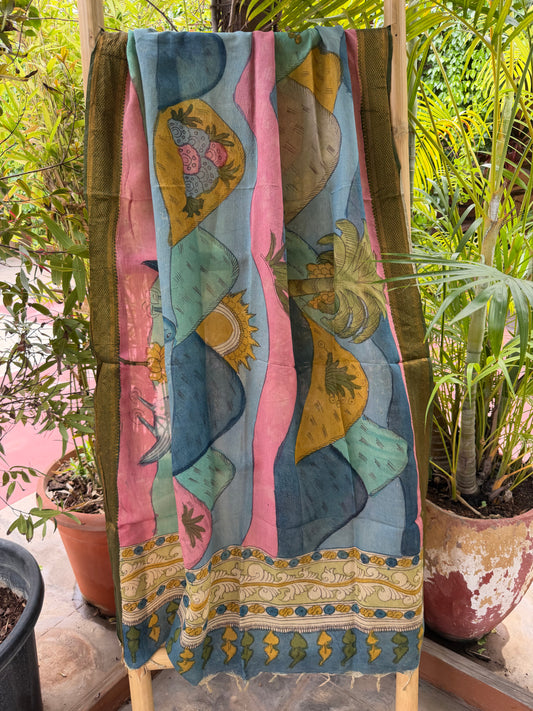 Bangalore silk penkalamkari dupatta