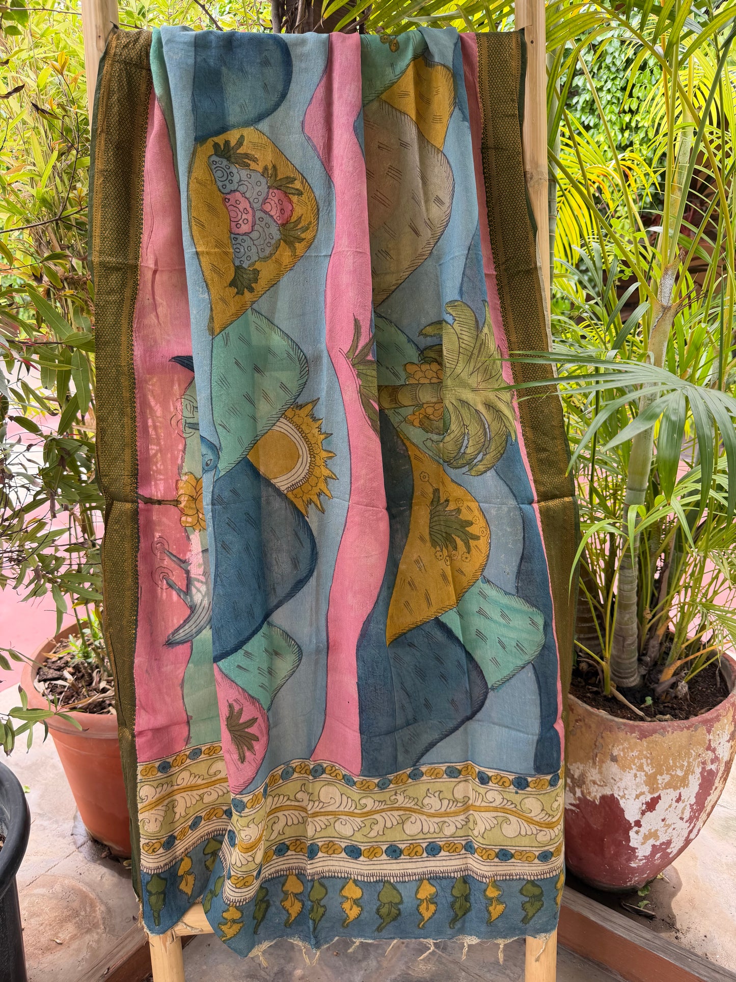 Bangalore silk penkalamkari dupatta